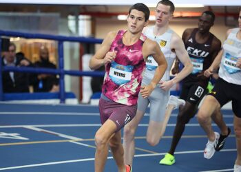 Cameron Myers runs world indoor under-20 mile record in New York